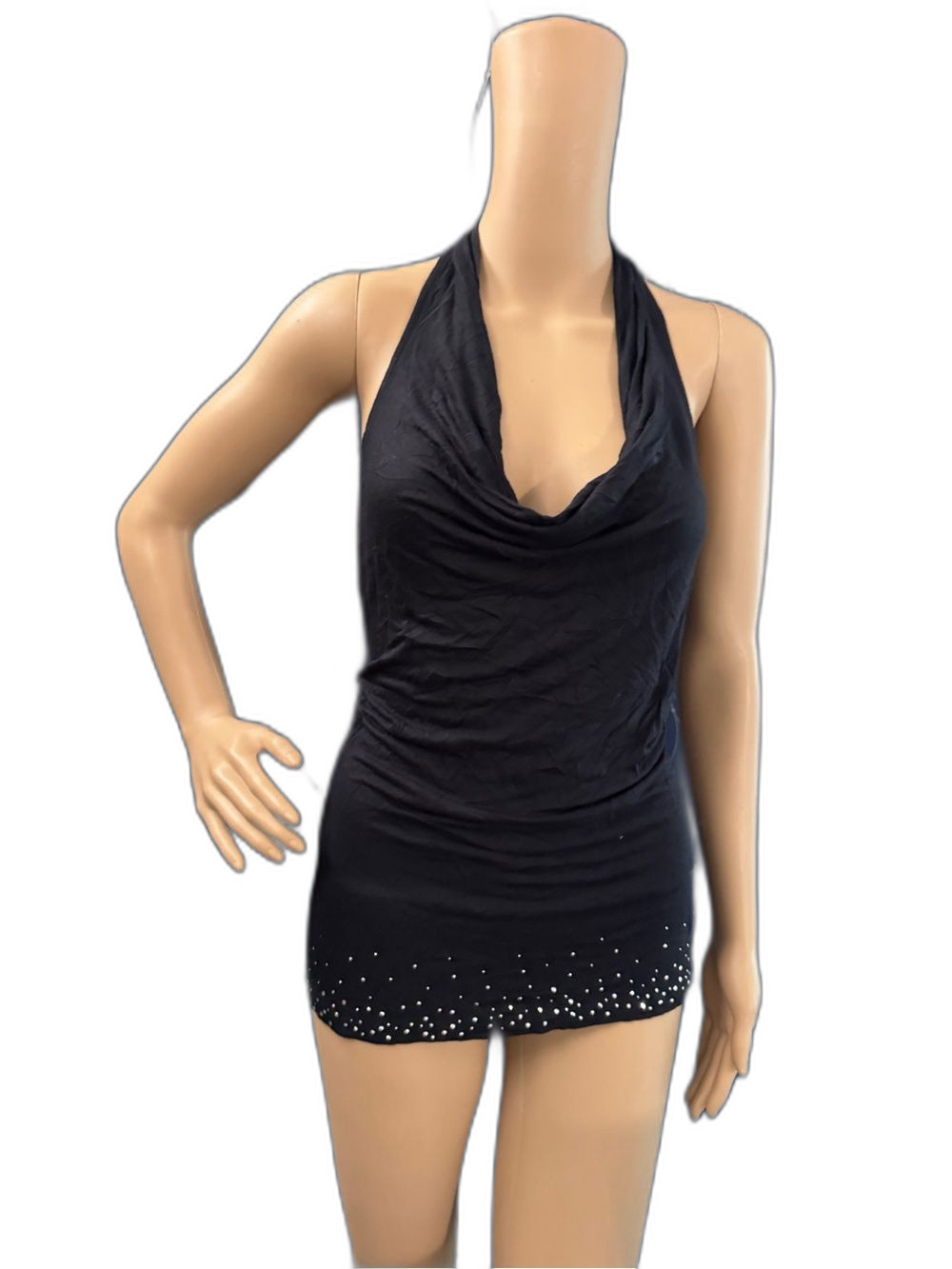 Express Black Halter Cowl Neck Tank Tunic with Studded Hem XS